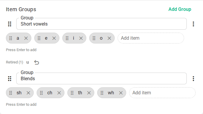 A checklist's items as a list, with one item retired below it
