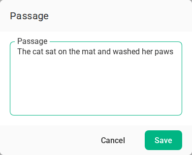 The passage editor, a modal holding the whole passage as text