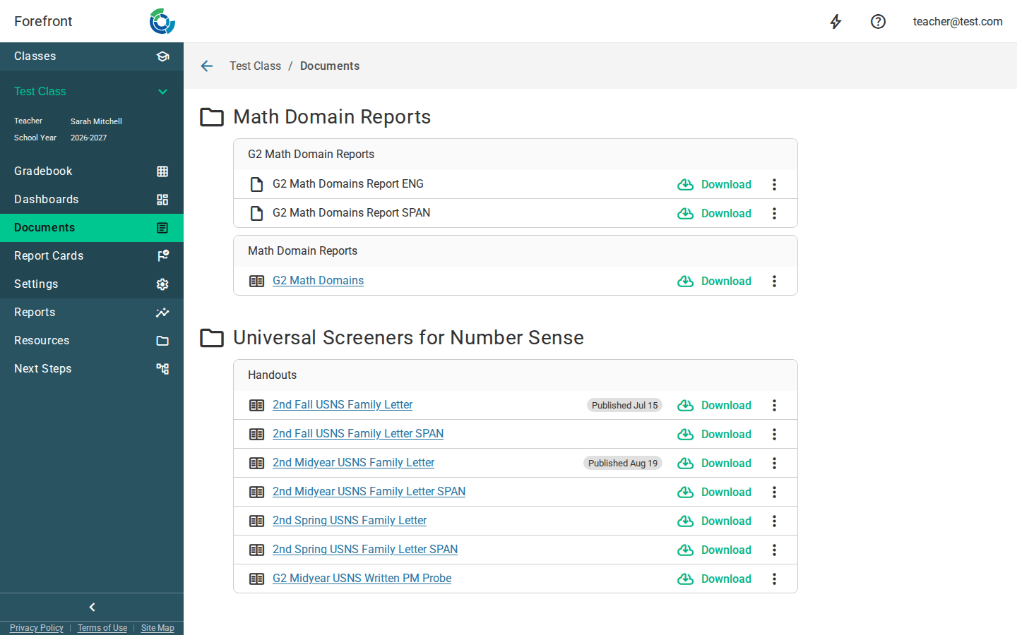 The class documents page