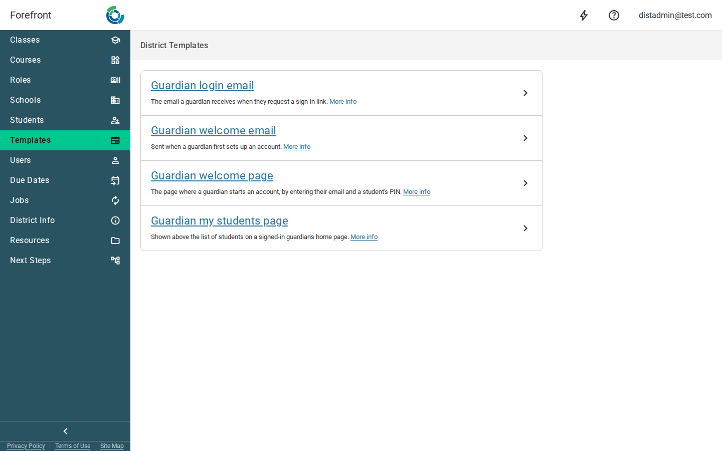 The district templates page
