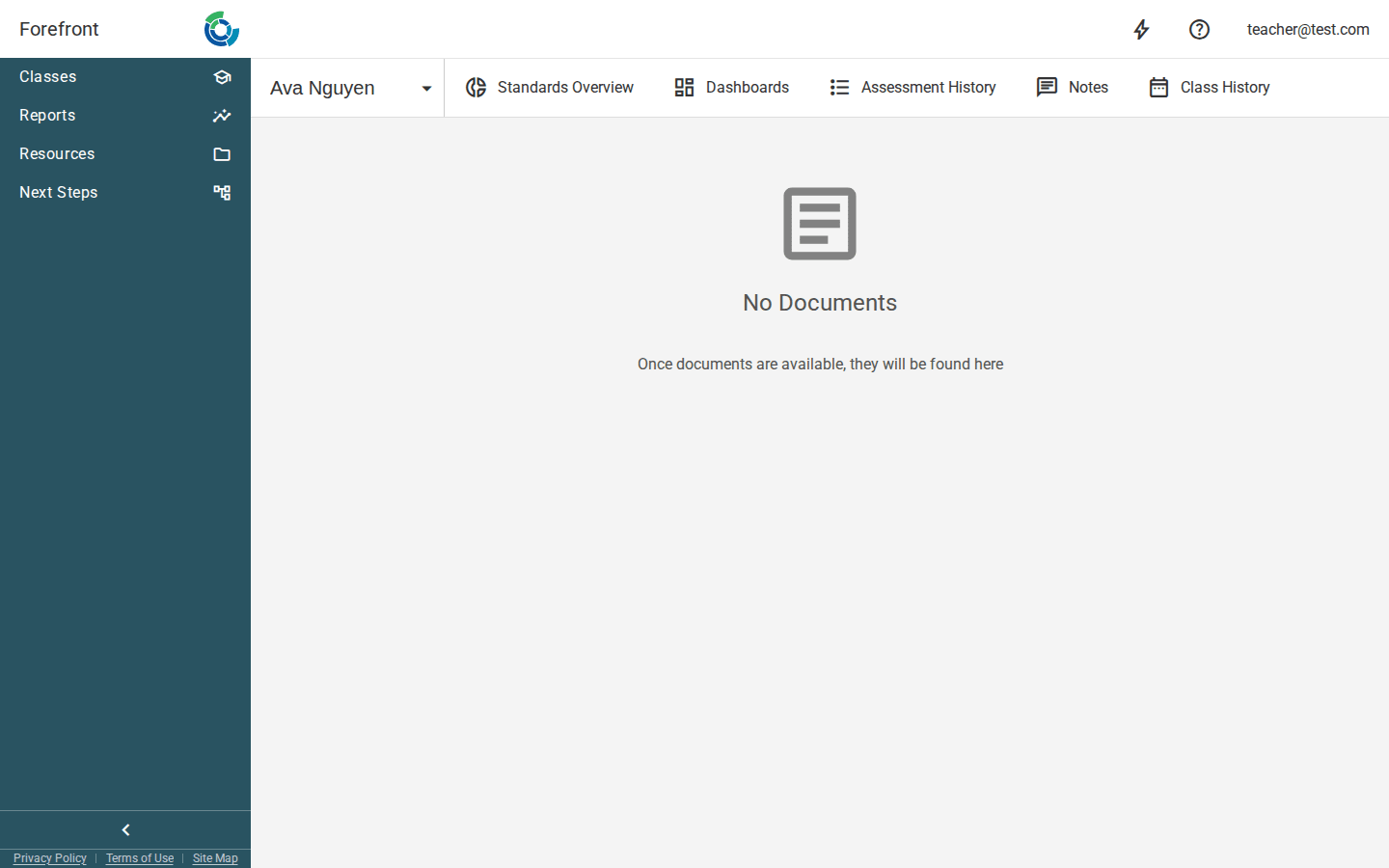 The student documents page