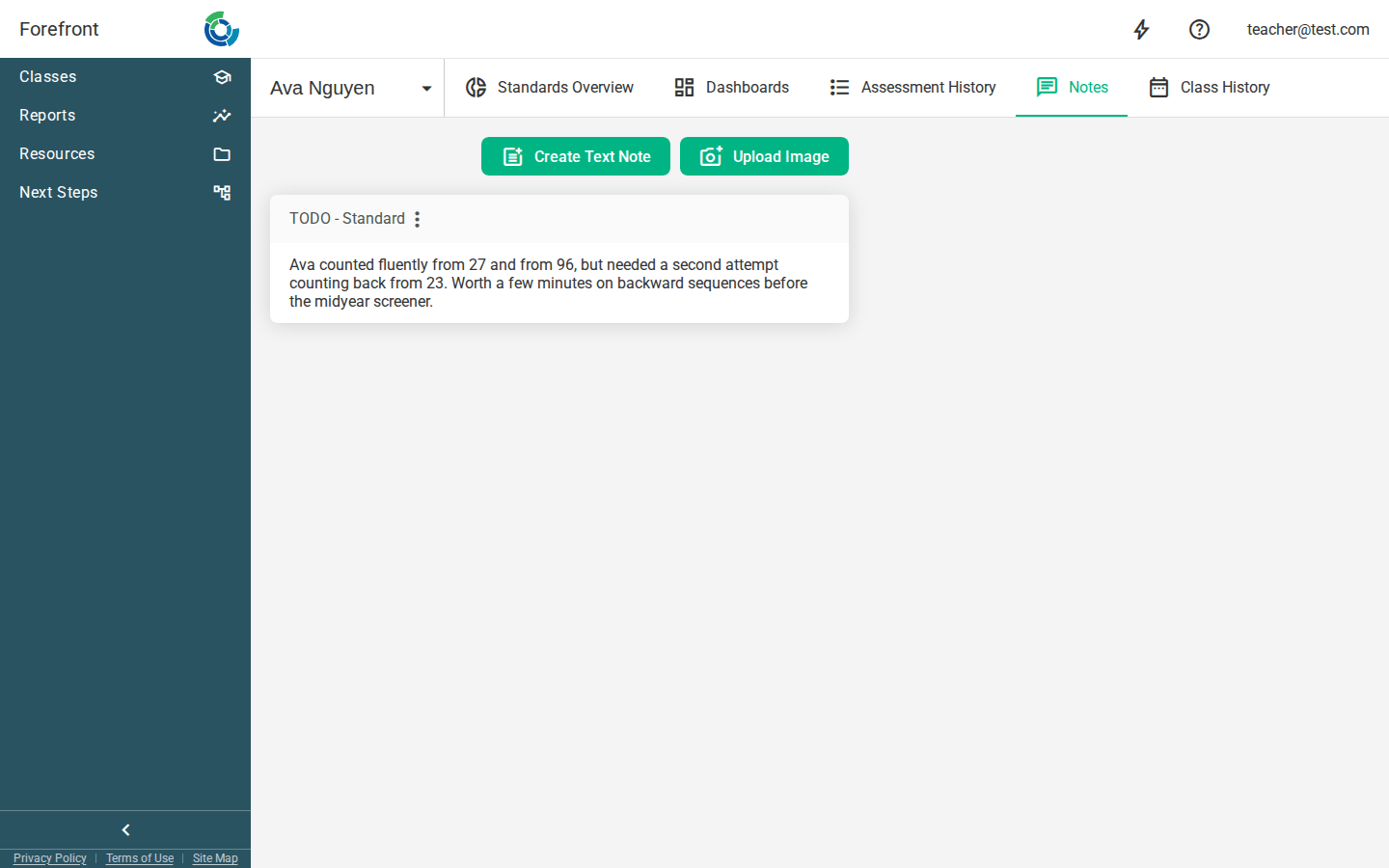 The student notes page